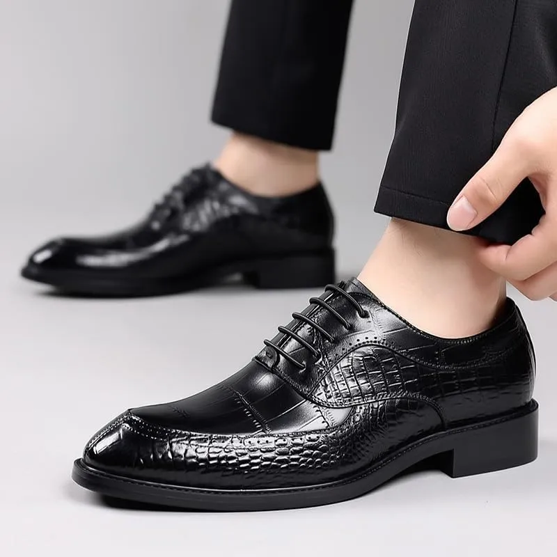 Classic Height Increase Leather Shoes Men's Lace-Up Business Casual Shoes Vintage Brogue Wingtip Dress Oxfords