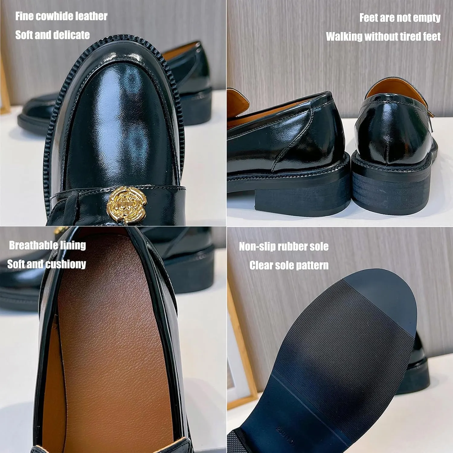 Classic Round Toe Loafers with Chunky Heel Slip On Platform for Business and Fashion Women - Retro, Commuter, and Versatile Single Shoes,Brown-37
