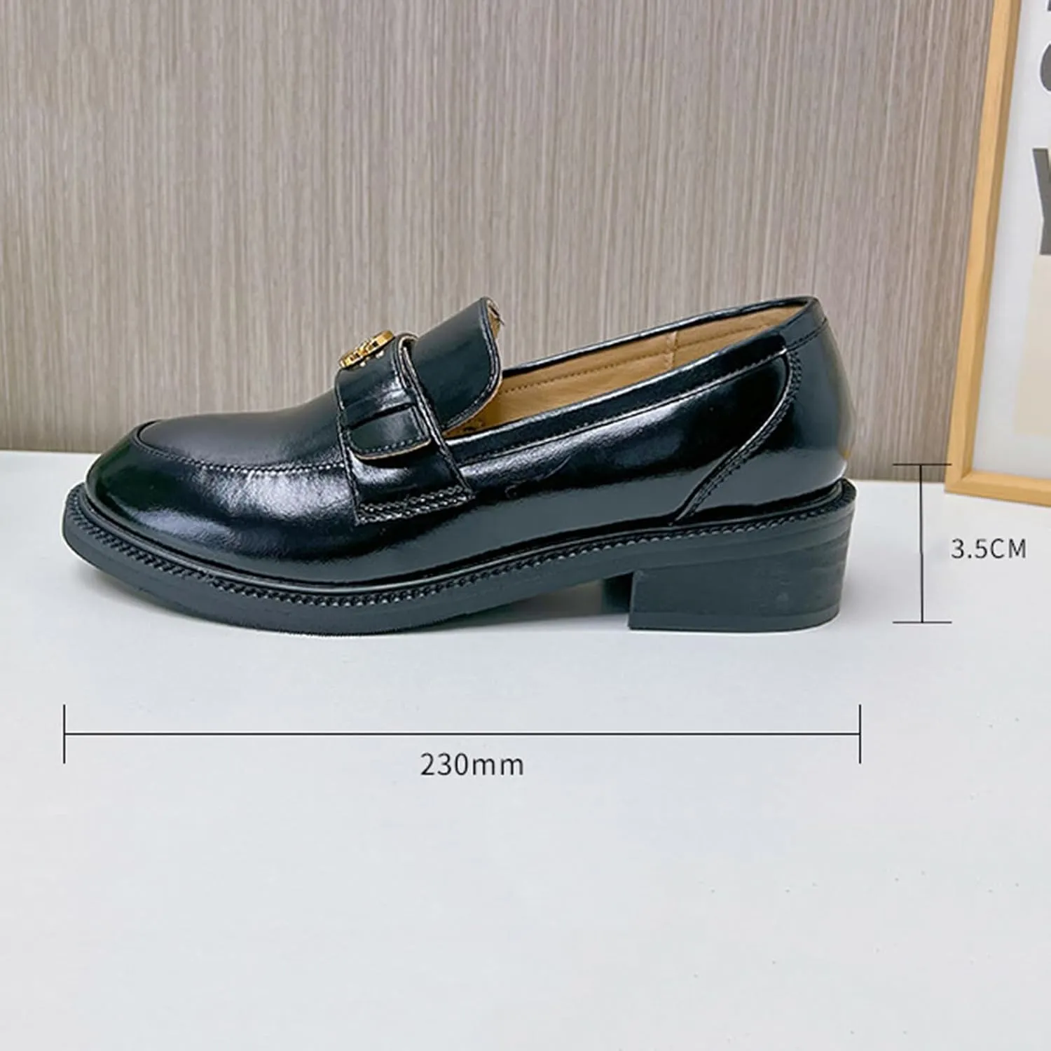 Classic Round Toe Loafers with Chunky Heel Slip On Platform for Business and Fashion Women - Retro, Commuter, and Versatile Single Shoes,Brown-37