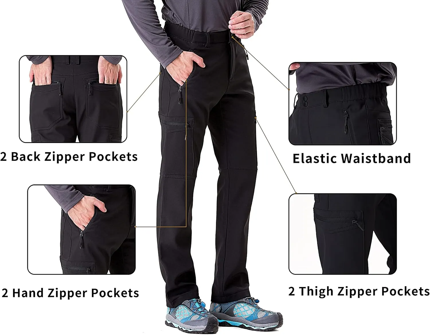 clothin Men's Insulated Pants Fleece Lined Snow Pants Softshell Water and Wind-Resistant