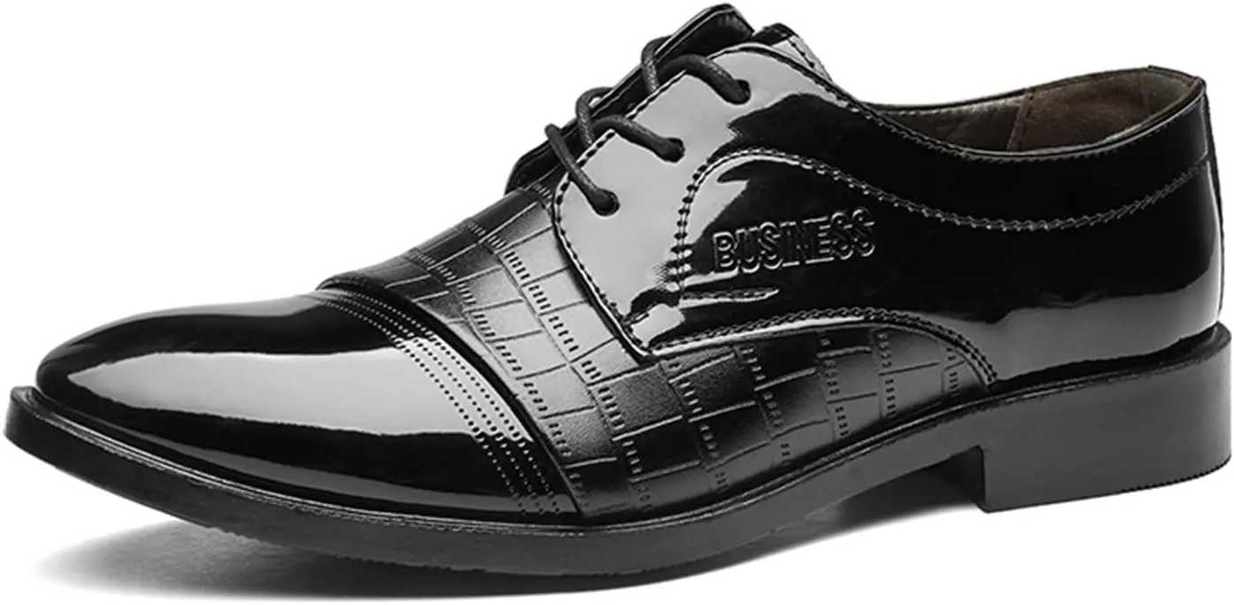 Comfortable Leather Pattern Shoes Low Heel Business Shoes for Men Arch Support Formal Dress Shoe for Men Dating Weding Working Casual Suit Shoe Waterproof Durable Leather Footwear