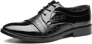 Comfortable Leather Pattern Shoes Low Heel Business Shoes for Men Arch Support Formal Dress Shoe for Men Dating Weding Working Casual Suit Shoe Waterproof Durable Leather Footwear