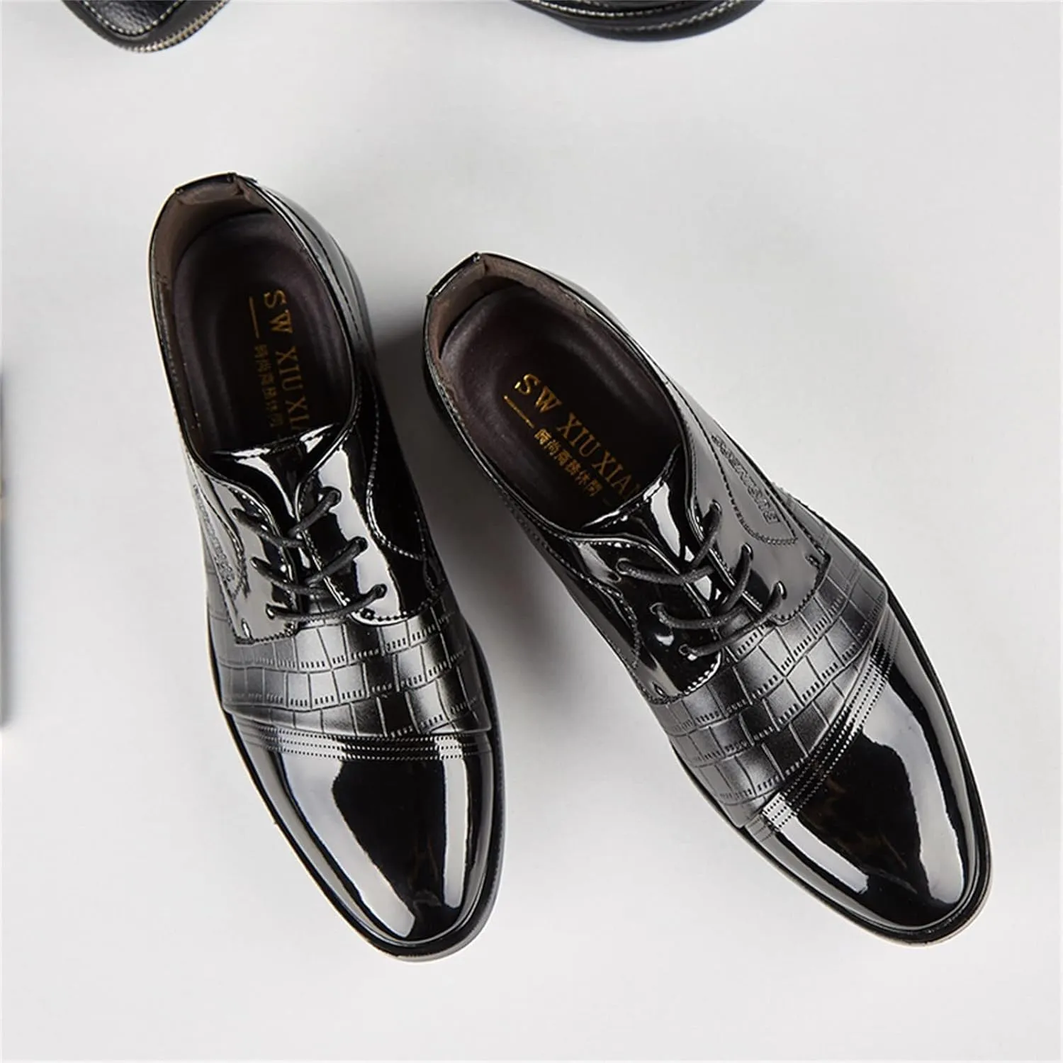 Comfortable Leather Pattern Shoes Low Heel Business Shoes for Men Arch Support Formal Dress Shoe for Men Dating Weding Working Casual Suit Shoe Waterproof Durable Leather Footwear