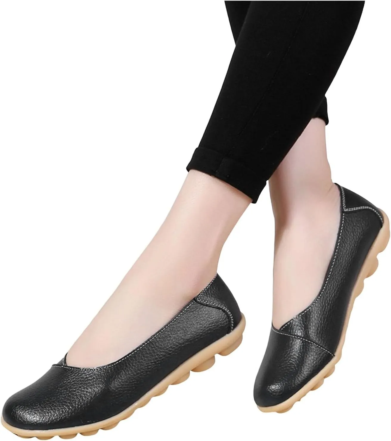 Comfortable Leather Shoes for Women Solid Non Slip 女式平底鞋 Shoes Soft Walking Driving Business Casual Elevator