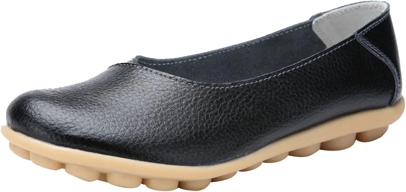 Comfortable Leather Shoes for Women Solid Non Slip 女式平底鞋 Shoes Soft Walking Driving Business Casual Elevator