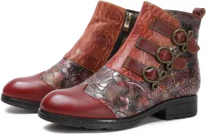 CrazycatZ Women Leather Ankle Leather Colorful Boots Vintage Colorful Sport Boots
