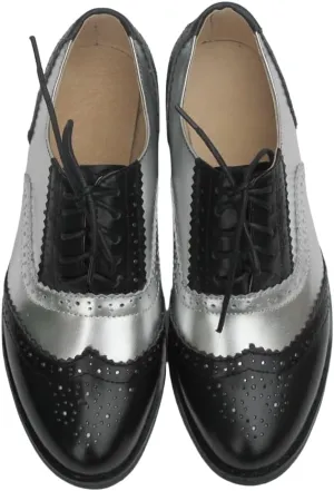 CrazycatZ Women's Leather Oxford Shoes Perforated Lace up Wingtip Colorful Leather Oxfords Vintage