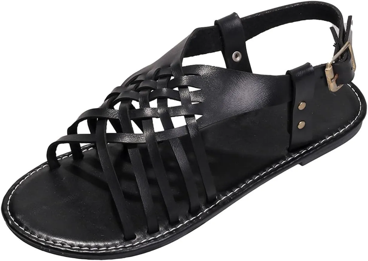Cross Strappy Sandals for Women Summer Hollow Beach Flat Shoes Comfort Breathable Sandal Outdoor Holiday Flats