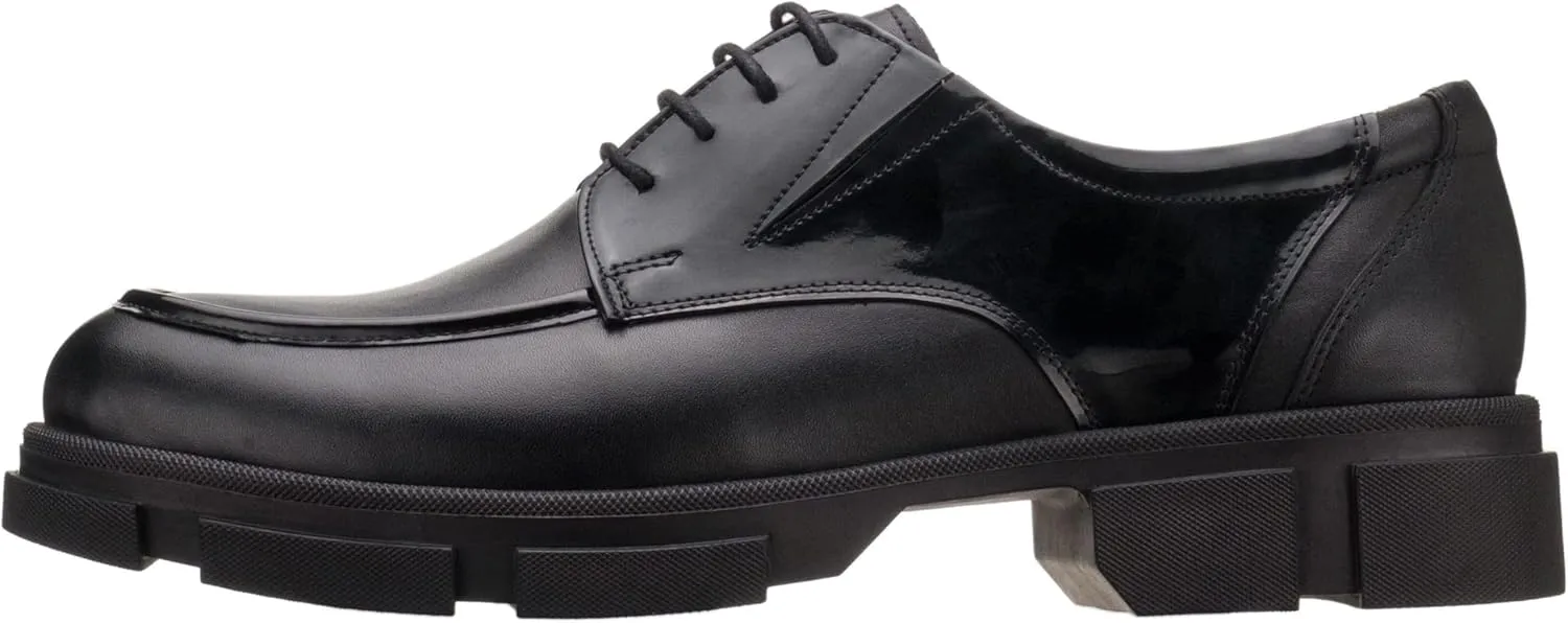 DALGALA Men's Black Leather Big Size Handmade Derby Shoes Casual Dress Shoes with Patent Leather