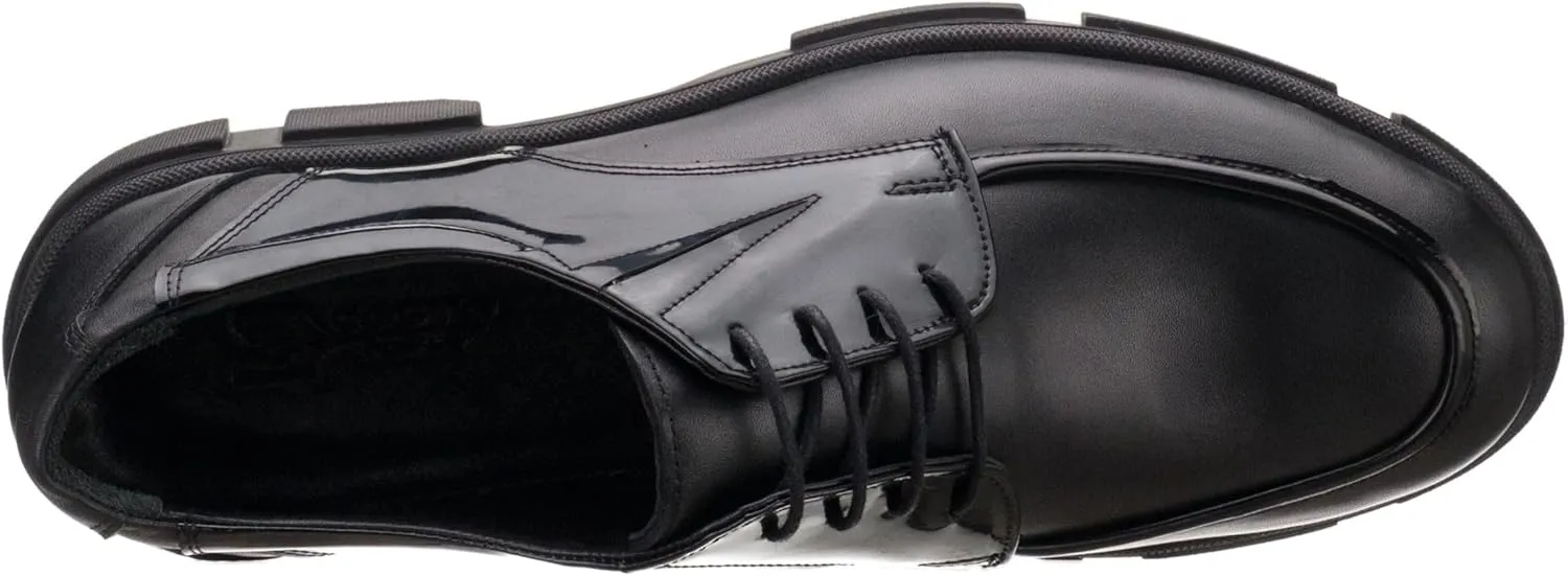 DALGALA Men's Black Leather Big Size Handmade Derby Shoes Casual Dress Shoes with Patent Leather