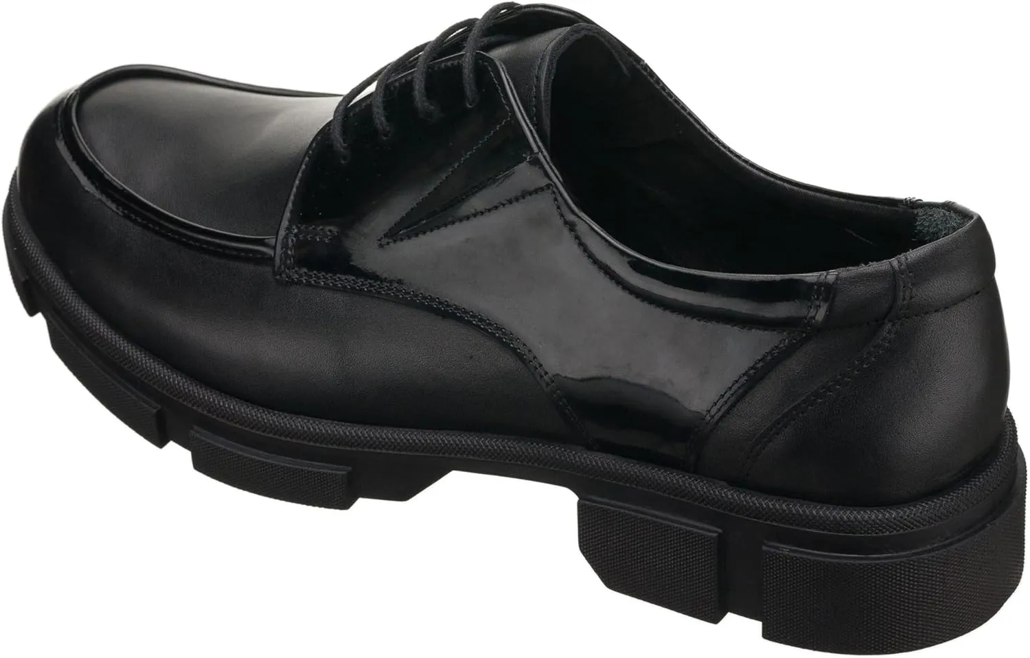 DALGALA Men's Black Leather Big Size Handmade Derby Shoes Casual Dress Shoes with Patent Leather