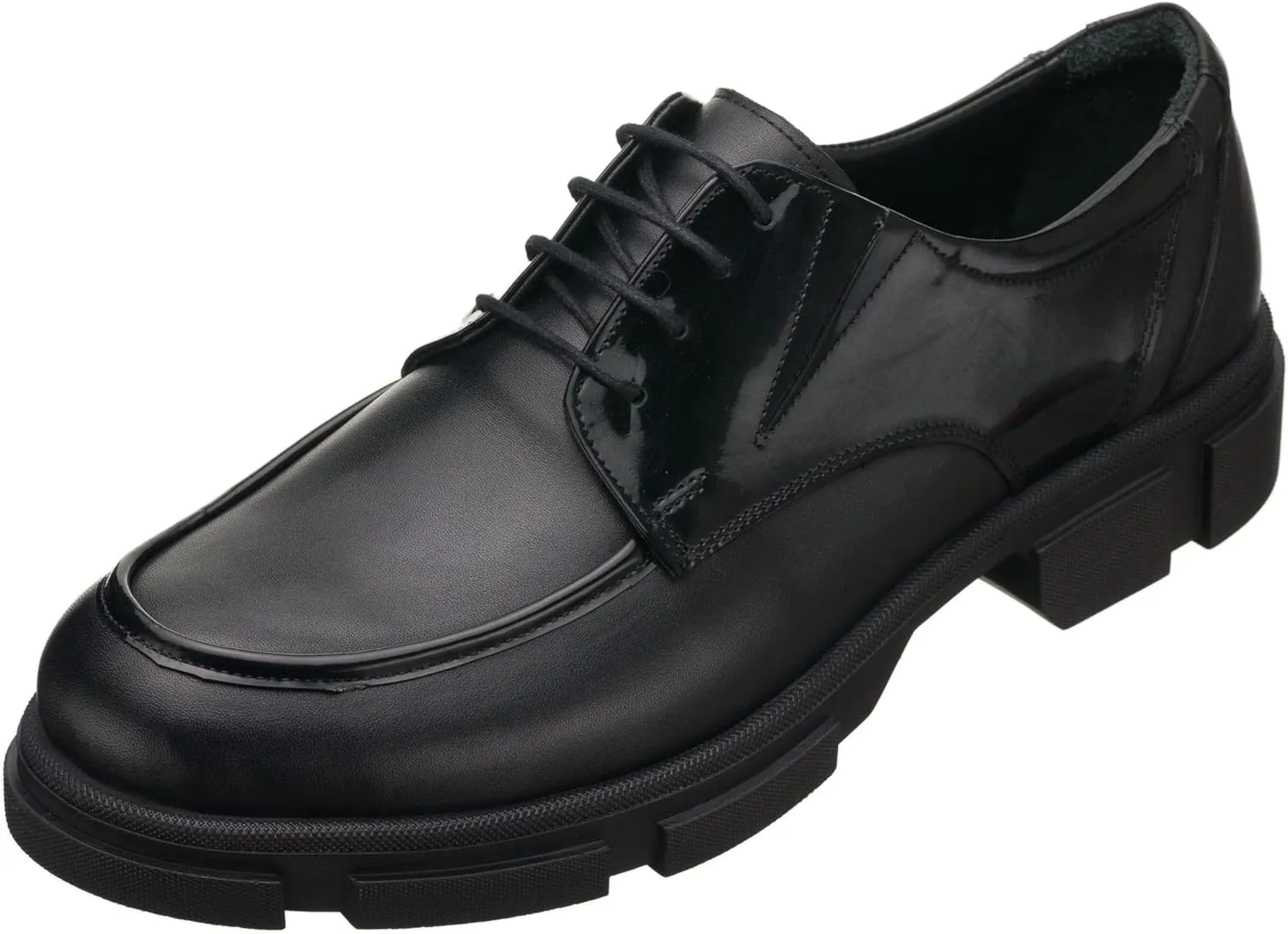 DALGALA Men's Black Leather Big Size Handmade Derby Shoes Casual Dress Shoes with Patent Leather