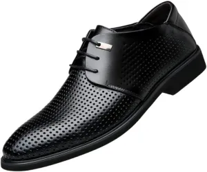 Dress Oxford Formal Shoes for Men Lace-Up Breathable PU Leather Pointed Cap Toe, Non-Slip Block Heel Formal Dress Shoes for Men Party & Business Shoes
