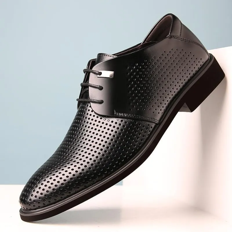 Dress Oxford Formal Shoes for Men Lace-Up Breathable PU Leather Pointed Cap Toe, Non-Slip Block Heel Formal Dress Shoes for Men Party & Business Shoes
