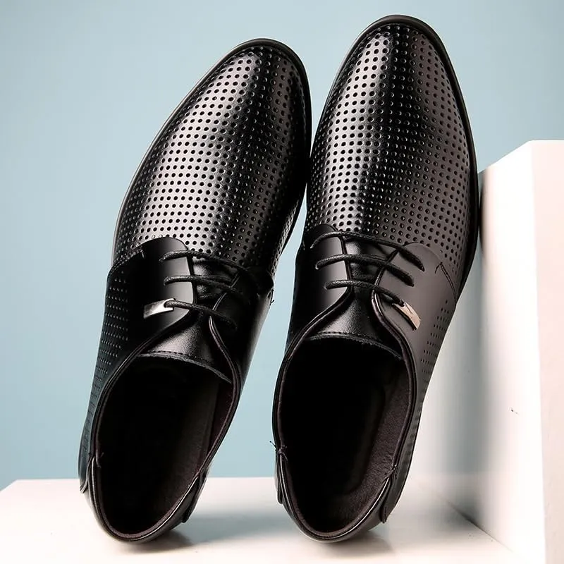 Dress Oxford Formal Shoes for Men Lace-Up Breathable PU Leather Pointed Cap Toe, Non-Slip Block Heel Formal Dress Shoes for Men Party & Business Shoes