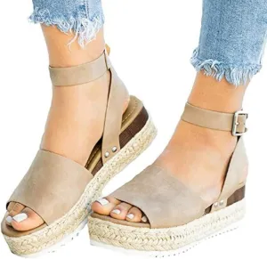 Eduavar Sandals for Women 2023, Sandals Women Dressy Summer Espadrille Platform Ankle Strap Peep Toe Sandals Shoes