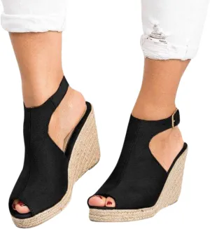Eduavar Shoes for Women Sandals Dressy, Sandals Women Comfortable Wedge Platform Sandals Open Toe Hook and Loop Sandals