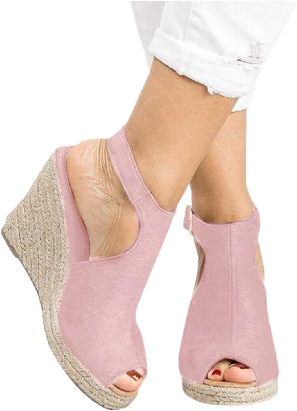 Eduavar Shoes for Women Sandals Dressy, Sandals Women Comfortable Wedge Platform Sandals Open Toe Hook and Loop Sandals