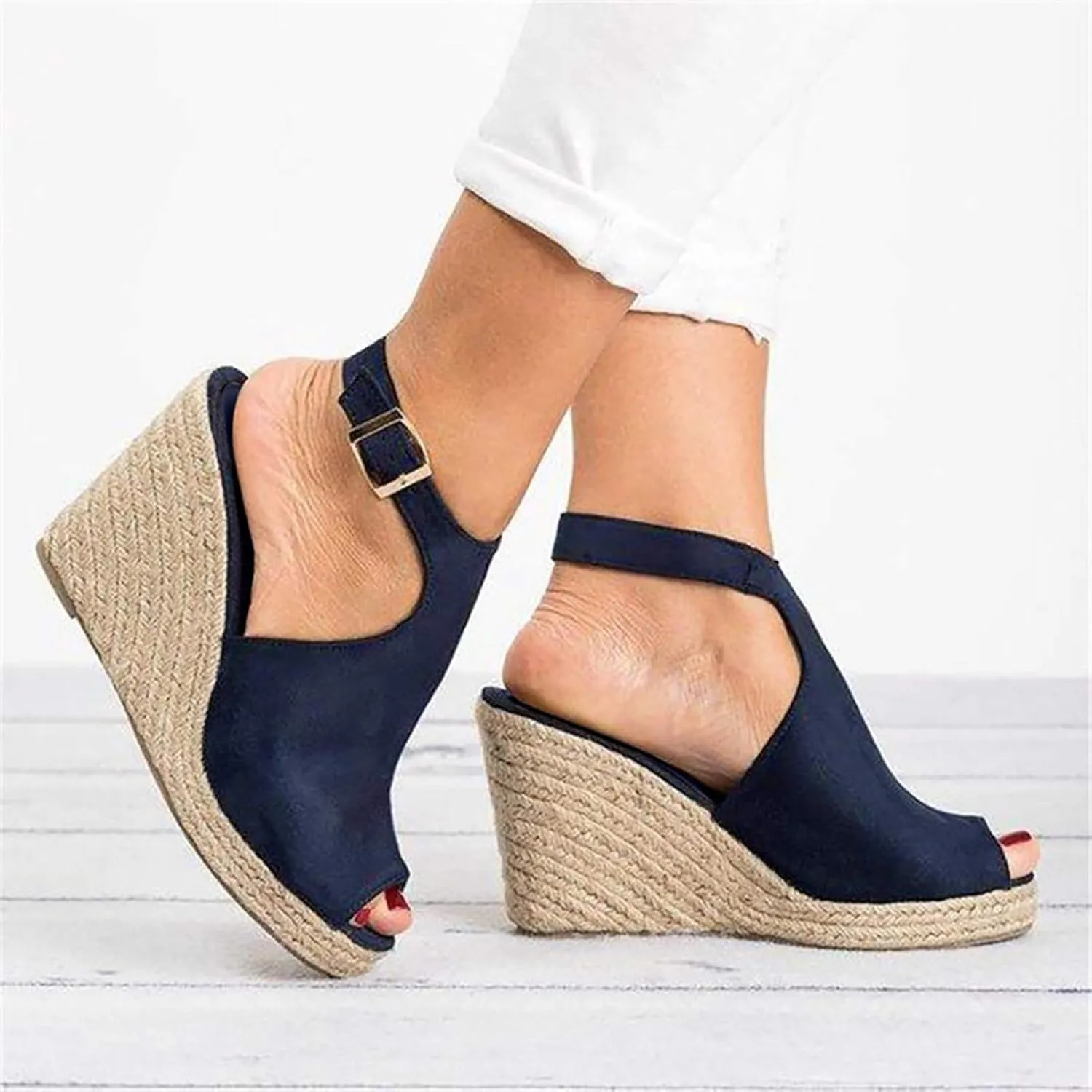 Eduavar Shoes for Women Sandals Dressy, Sandals Women Comfortable Wedge Platform Sandals Open Toe Hook and Loop Sandals