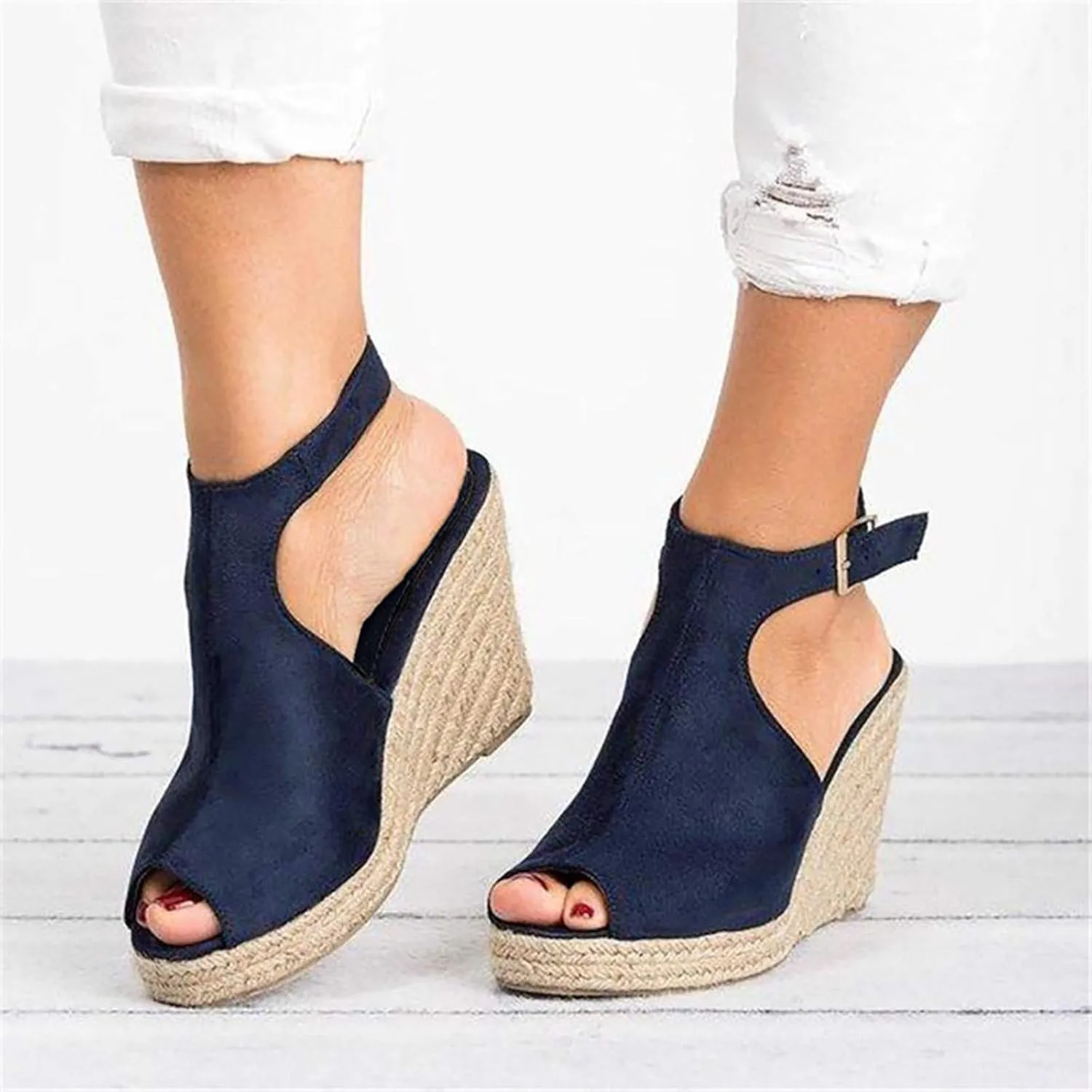 Eduavar Shoes for Women Sandals Dressy, Sandals Women Comfortable Wedge Platform Sandals Open Toe Hook and Loop Sandals