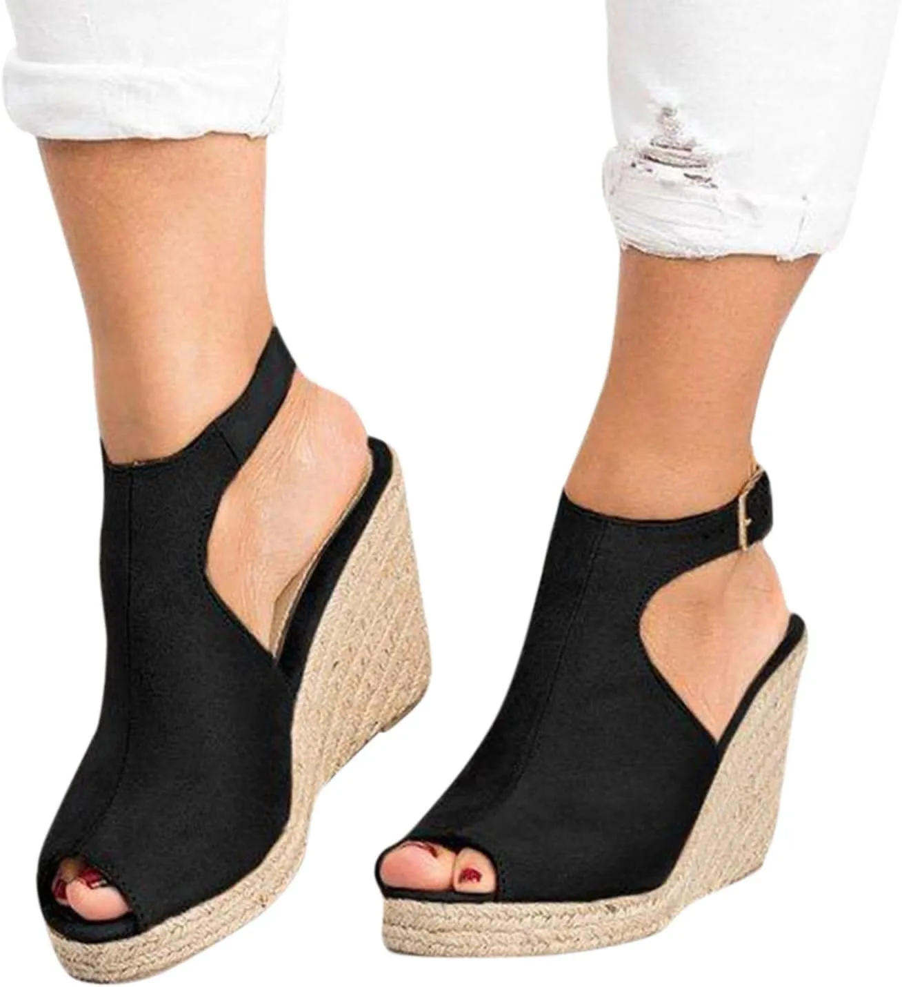 Eduavar Shoes for Women Sandals Dressy, Sandals Women Comfortable Wedge Platform Sandals Open Toe Hook and Loop Sandals