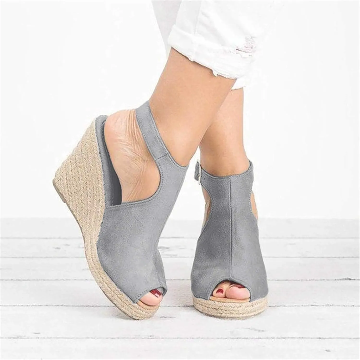 Eduavar Shoes for Women Sandals Dressy, Sandals Women Comfortable Wedge Platform Sandals Open Toe Hook and Loop Sandals