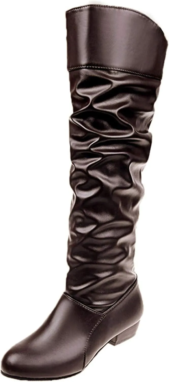 Extra Wide Calf Western Boots for Women Plus Size Dressy Boots Women 2 Inch Knee High Black Cowgirl Boots Wide Calf No Heel Womens Brown Leather Shoes Cowboy Boots for Women Booties and Mid Calf