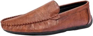 Fashion Men Loafers Shoes Pu Leather Driving Loafers Solid Color Round Toe Slip On