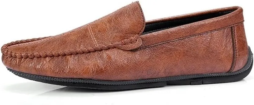 Fashion Men Loafers Shoes Pu Leather Driving Loafers Solid Color Round Toe Slip On
