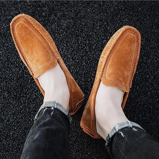 Fashion Men's Suede Genuine Leather Casual Shoes Mens Party Wedding Loafers Moccasins Men Light Comfortable Driving Flats