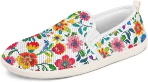 Floral Sneakers for Women Casual Tennis Shoes Trendy Walking Wide Easy Slip On Shoes for Elderly Women Size 7.5 Non Slip Flats Mesh Loafers