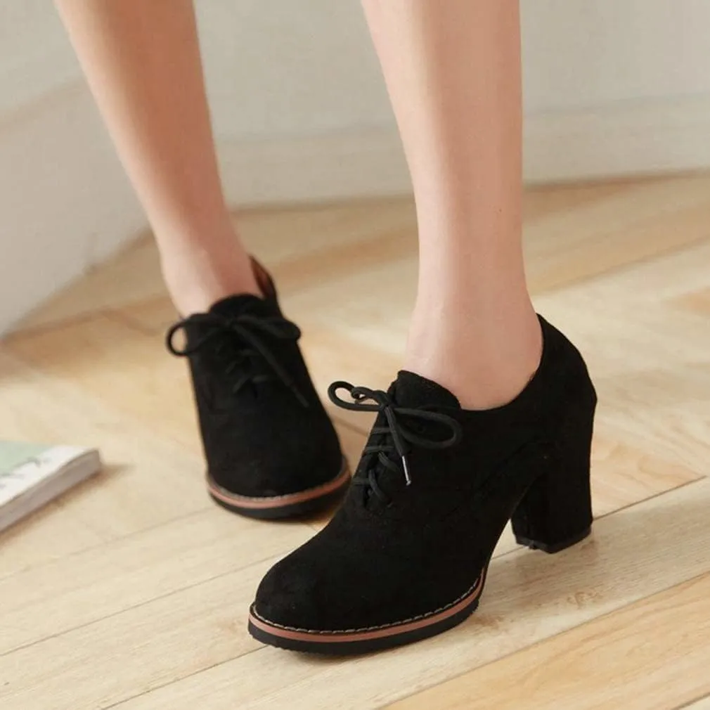 Generic Womens Block Heel Pumps Comfort Oxfords Shoes Suede Lace up Dress Shoes Chunky Mid Heels Ankle Boots