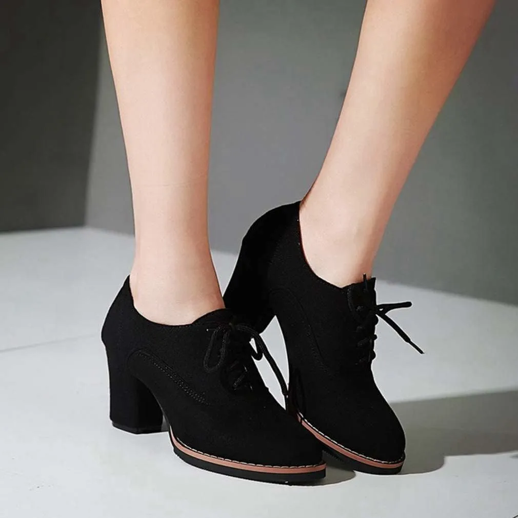 Generic Womens Block Heel Pumps Comfort Oxfords Shoes Suede Lace up Dress Shoes Chunky Mid Heels Ankle Boots