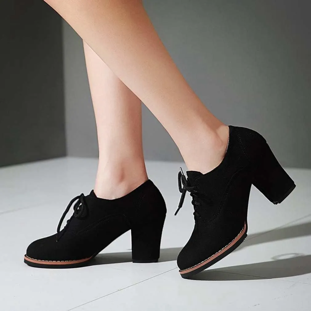 Generic Womens Block Heel Pumps Comfort Oxfords Shoes Suede Lace up Dress Shoes Chunky Mid Heels Ankle Boots