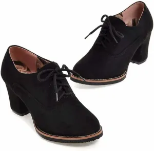 Generic Womens Block Heel Pumps Comfort Oxfords Shoes Suede Lace up Dress Shoes Chunky Mid Heels Ankle Boots