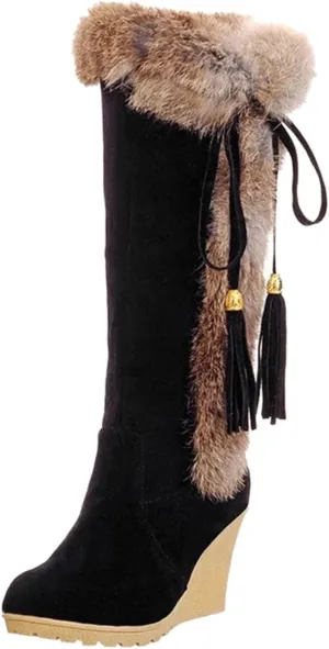 Gibobby Cowgirl Boots Women Platform Booties Cowboy Knee High Boots Knee Length Stacked Chunky Heel Tassel Boots 52