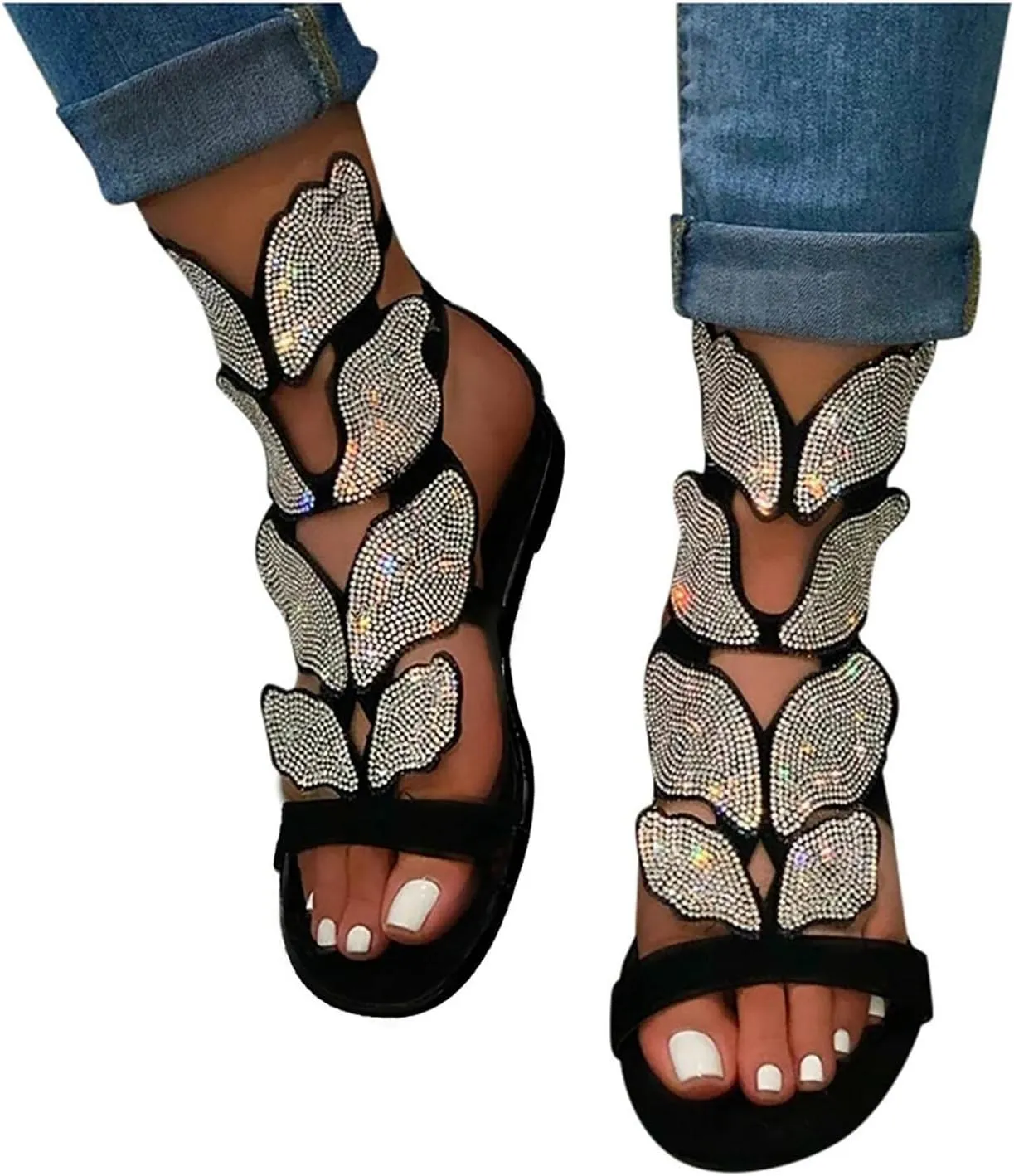 Gibobby Sandals for Women Dressy,Women Gladiator Sandals Flat,Summer Strappy Lace Up Open Toe Knee High Flat Sandal