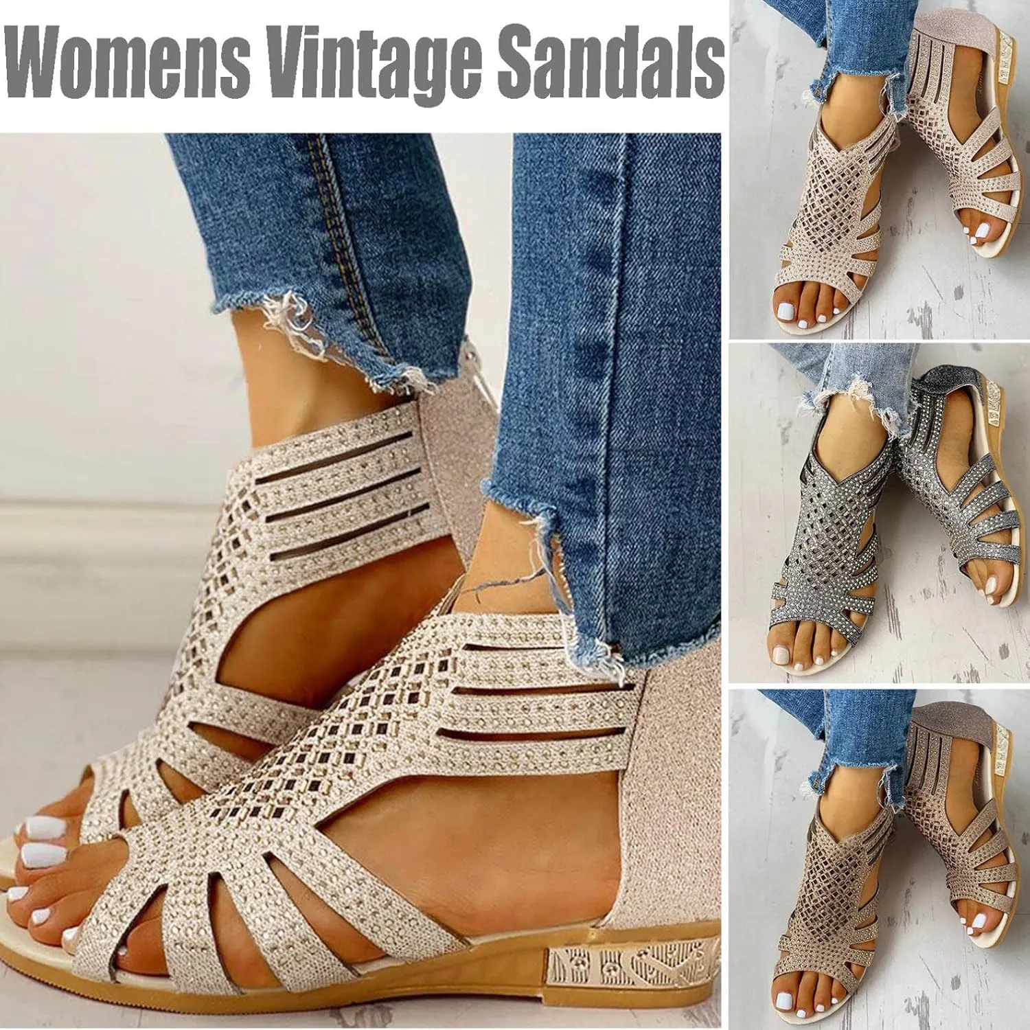 Gibobby Sandals Women Dressy,Womens Summer Crystal Open Toe Flip Flops Shoes Flat Strappy Sandals Comfort Ladies Sandals
