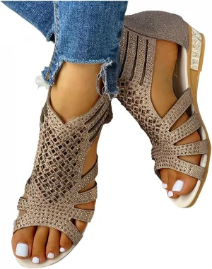 Gibobby Sandals Women Dressy,Womens Summer Crystal Open Toe Flip Flops Shoes Flat Strappy Sandals Comfort Ladies Sandals