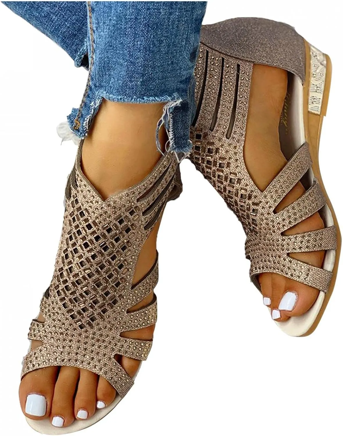 Gibobby Sandals Women Dressy,Womens Summer Crystal Open Toe Flip Flops Shoes Flat Strappy Sandals Comfort Ladies Sandals