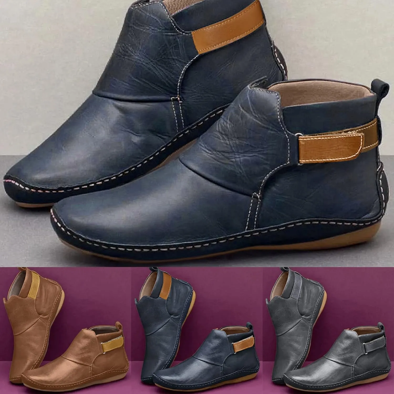 Gibobby Womens Boots Low Heel,Arch Support Booties Casual Flat Platform Short Ankle Boots Everyday Boots for Ladies