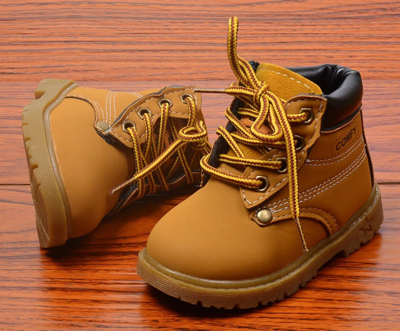 Happy Cherry Baby Winter Ankle Boots Leather Waterproof Lace Up Boots Flat Boots