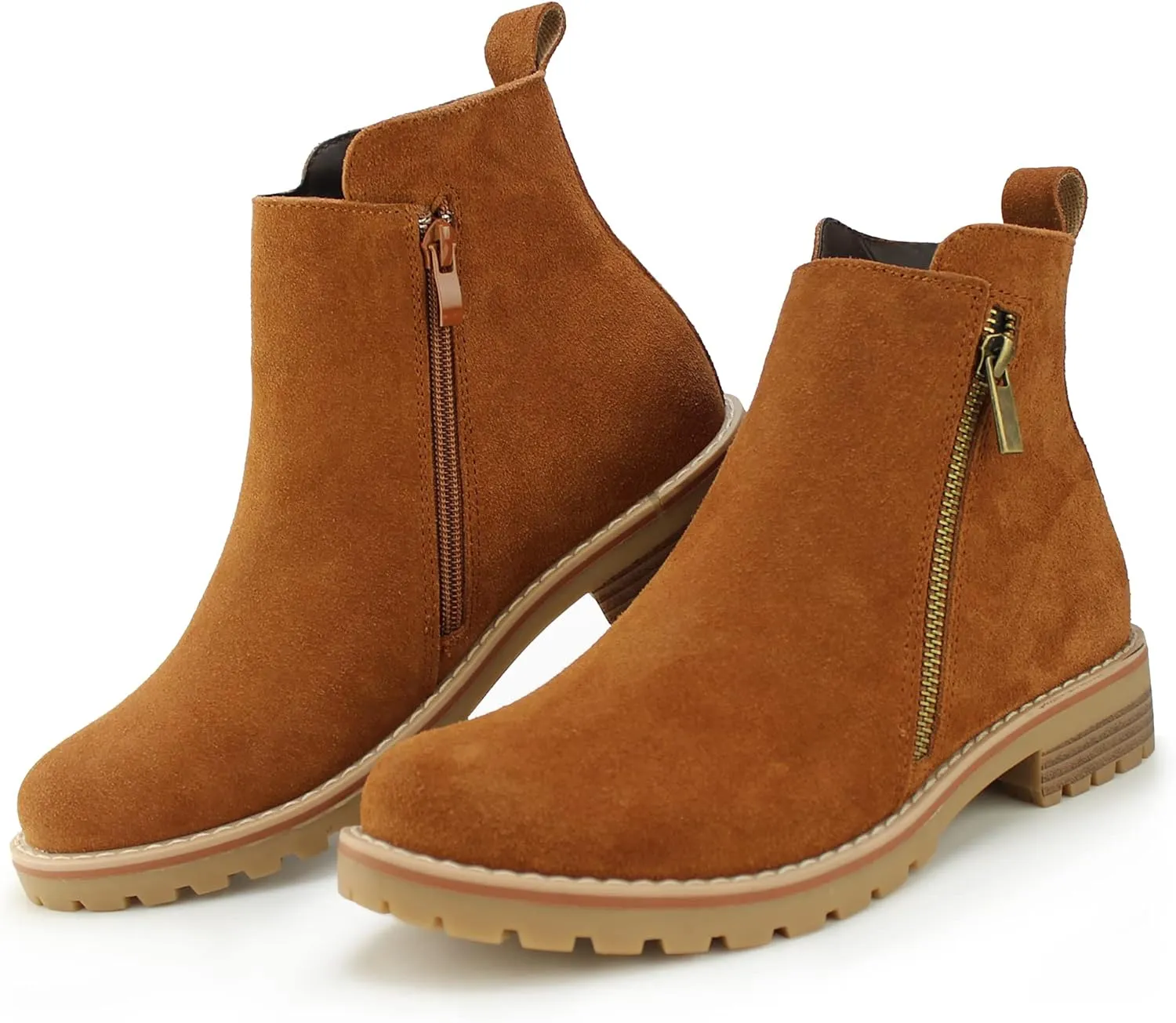 Hawkwell Women's Suede Leather Low Heel Zipe up Ankle Boots