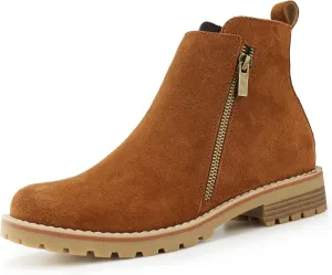 Hawkwell Women's Suede Leather Low Heel Zipe up Ankle Boots