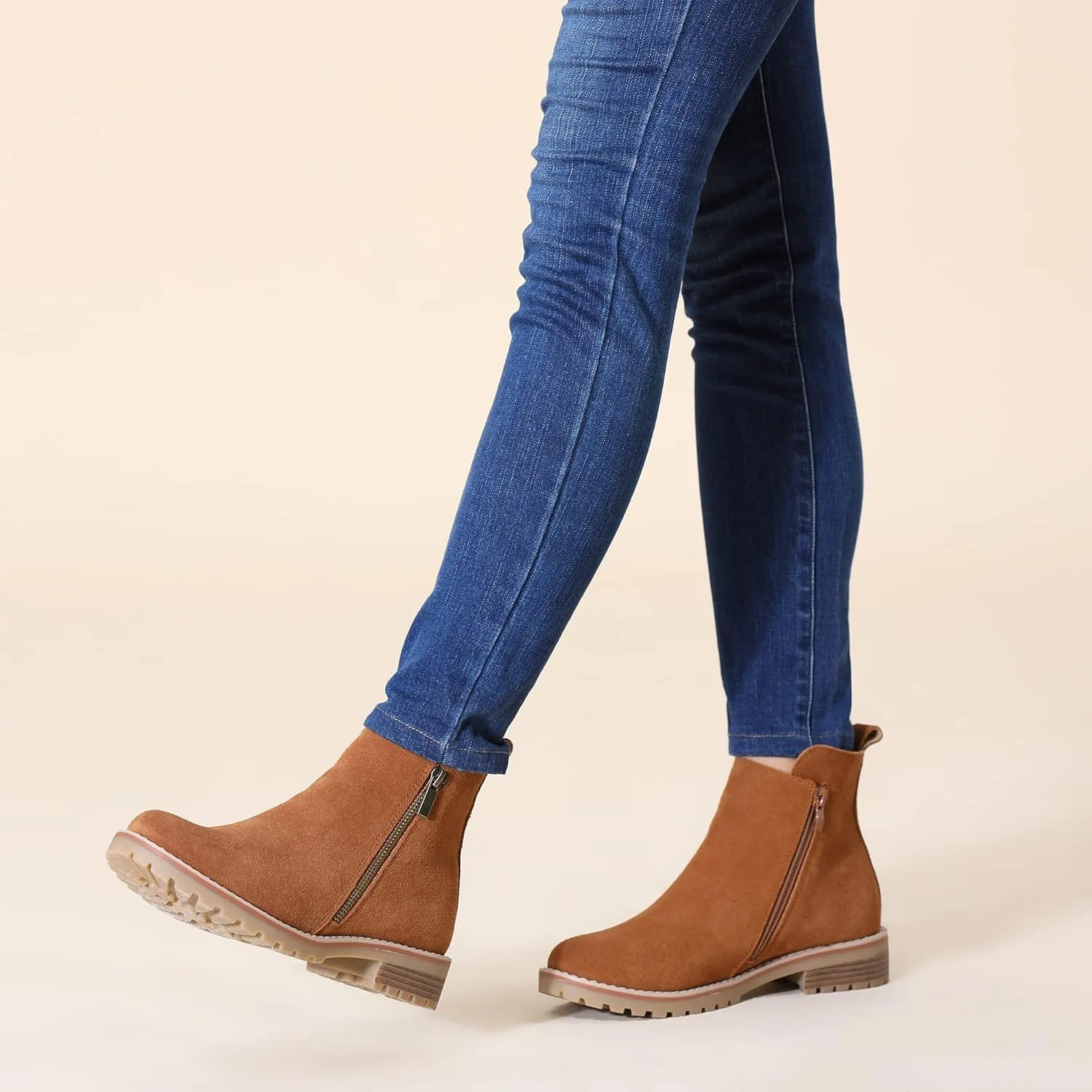 Hawkwell Women's Suede Leather Low Heel Zipe up Ankle Boots