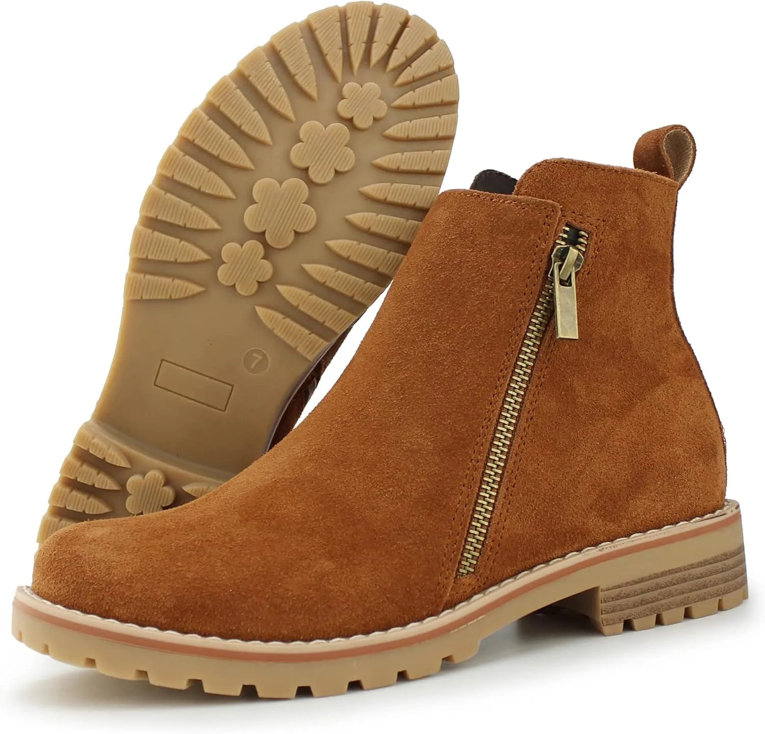 Hawkwell Women's Suede Leather Low Heel Zipe up Ankle Boots