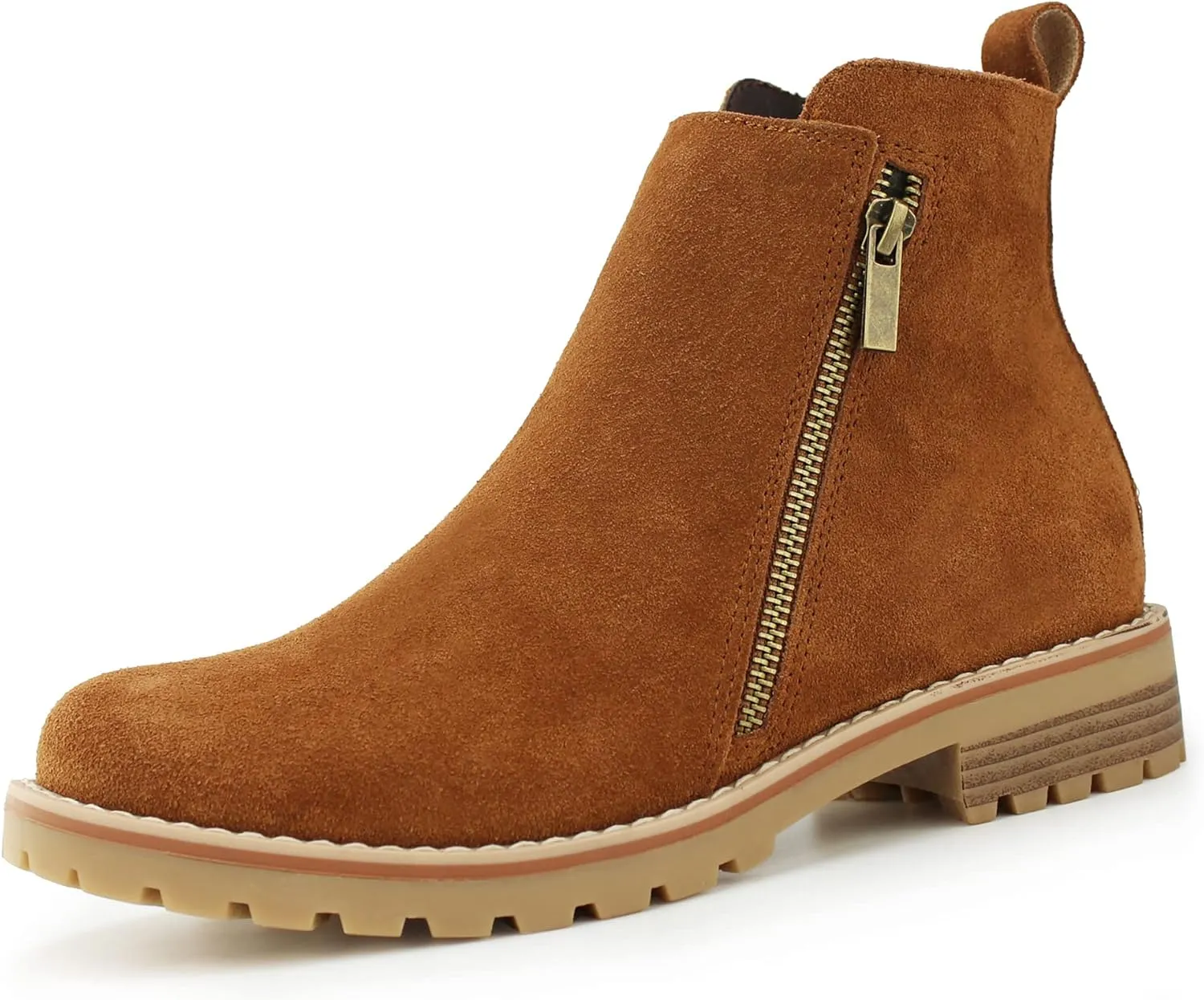 Hawkwell Women's Suede Leather Low Heel Zipe up Ankle Boots