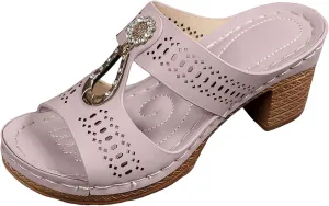 Heeled Sandals for Women Chunky Block Low Heels Open Toe Slip On Slides Summer Comfort Dressy Platform Pumps Shoes