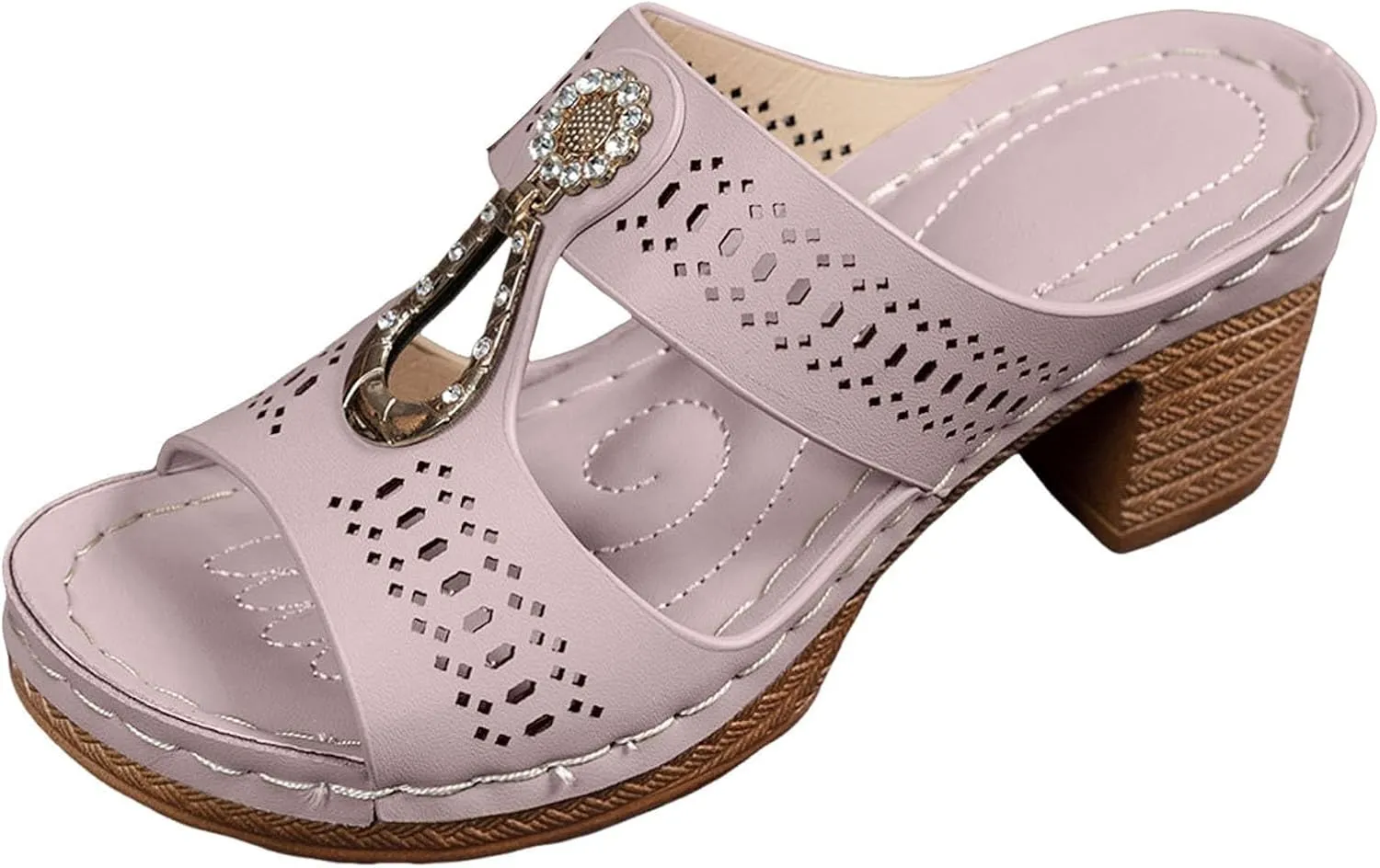 Heeled Sandals for Women Chunky Block Low Heels Open Toe Slip On Slides Summer Comfort Dressy Platform Pumps Shoes