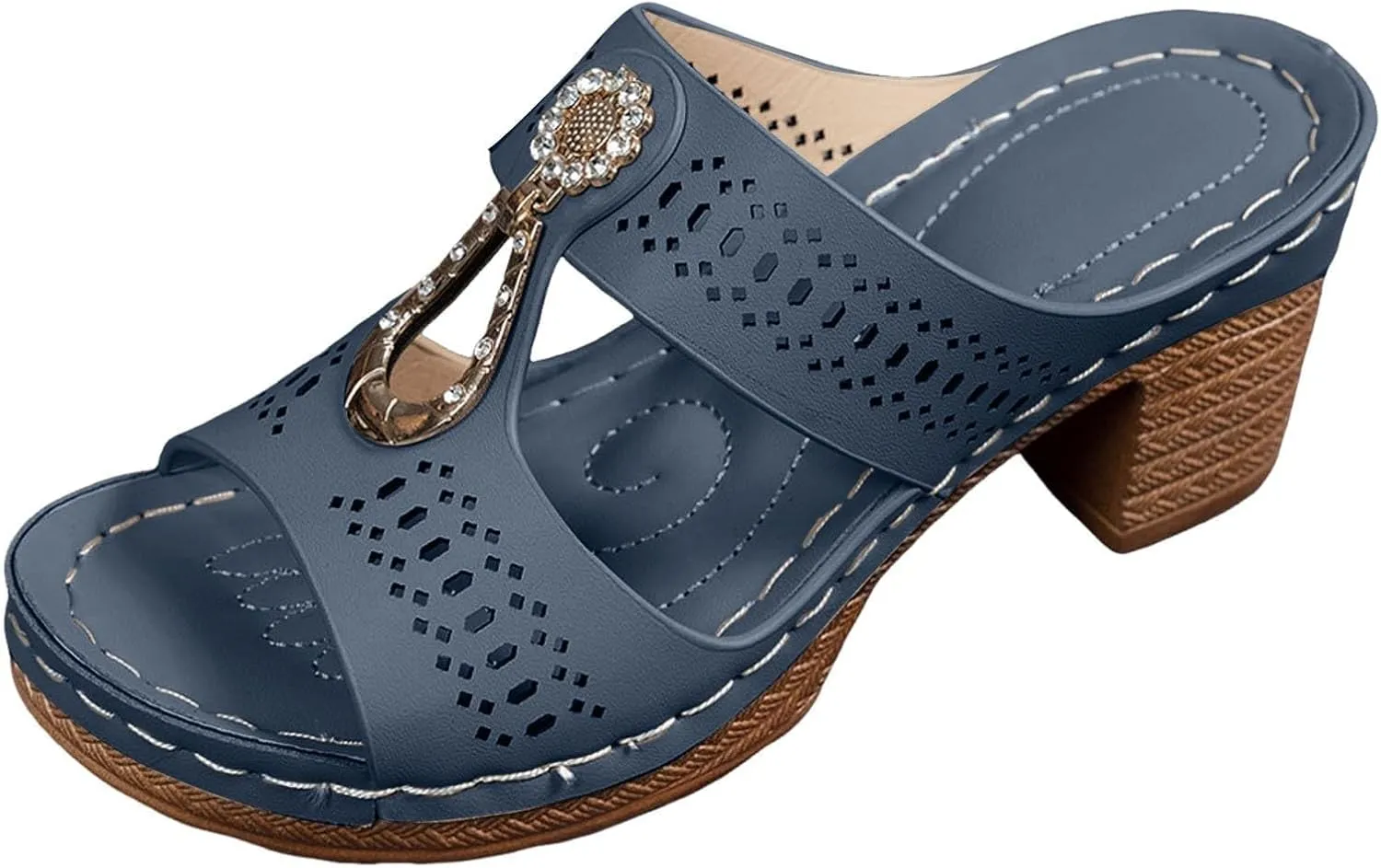 Heeled Sandals for Women Chunky Block Low Heels Open Toe Slip On Slides Summer Comfort Dressy Platform Pumps Shoes